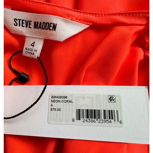 Steve Madden Orange Satin Mini Dress Size 4 Cocktail Ruched Wrap Revolve $78 NEW - Picture 8 of 9
